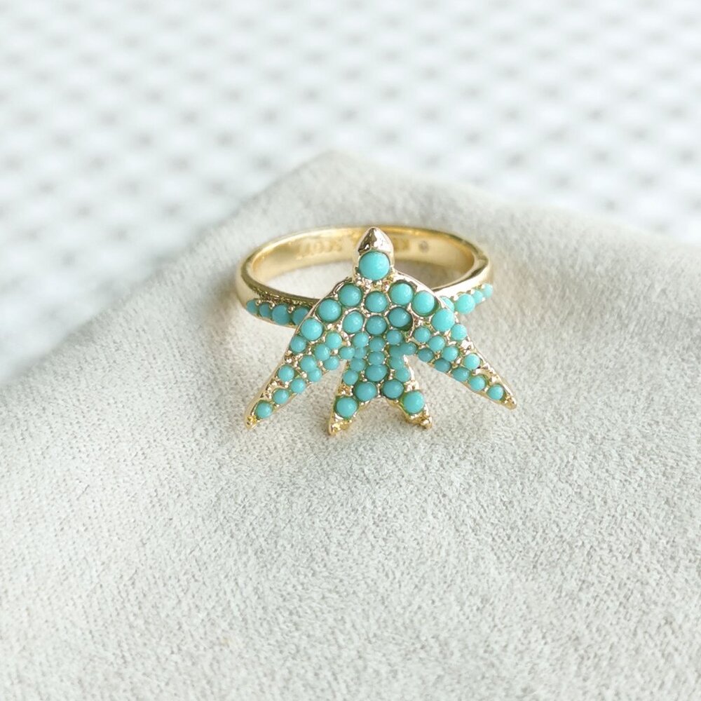 Kendra Scott Gold Teal Crystal Melody Bird Cocktail Ring #7 NEW